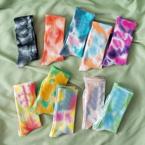 Cotton Tie-Dye Crew Socks Colorful Ribbed Mid-Calf Athletic Streetwear Socks For Men Women Breathable Skateboard Socks