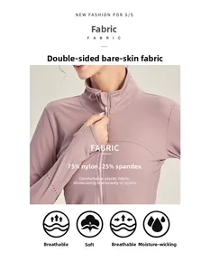 Detail of high-stretch fabric and thumbhole cuffs on the purple women's yoga jacket