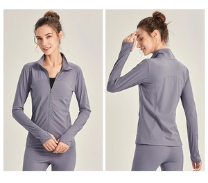 Close-up of zipper sports jacket with thumb holes and laser-cut ventilation details