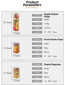 Detailed size and weight parameters for prank potato chip and popcorn snake toys