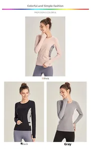 Détail du t-shirt de fitness à manches longues pour femme avec panneaux contrastés