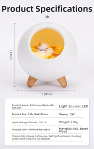 Detail view of pet house Bluetooth speaker night light with dimensions 130x130x143mm