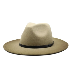 Classic khaki wool jazz fedora hat with wide brim and black decorative band for winter