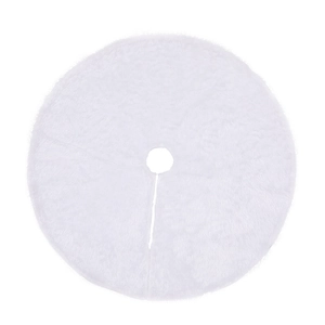 Plush white faux fur Christmas tree skirt with round opening for holiday decorations
