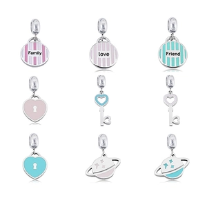 Stainless Steel Enamel DIY Charms Pendants For Jewelry Making Bracelet Necklace Planet Heart Key Family Love Friend