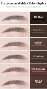 Waterproof eyebrow pencil swatches in six shades on skin from black to red brown