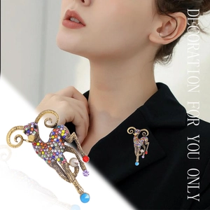 Exquisite colorful rhinestone sheep brooch in vintage style for elegant women's suits