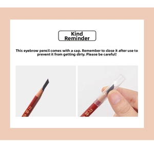 Macro shot of waterproof eyebrow pencil with a sharp blade-shaped tip and clear cap
