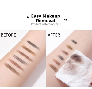 Waterproof eyebrow pencil swatches on skin demonstrating long-lasting makeup endurance