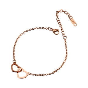 Minimalist rose gold stainless steel bracelet with interlocking double heart charms