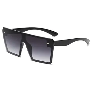 Retro oversized rimless square sunglasses with decorative rivets and gradient lenses