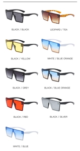 Detailed grid showing nine stylish rimless square sunglasses in various lens and frame colors