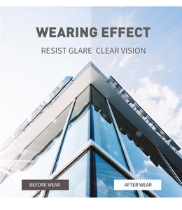 Close-up showing anti-glare lens technology and clear vision of frameless sunglasses