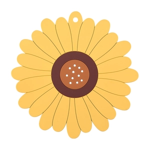 Japanese style sunflower heat resistant PVC placemat with hanging hole on white background