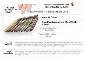 Macro shot of 0.7mm metallic self-adhesive nail striping tape in multiple colors
