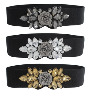 Cintura Corsetto Elastica Larga Da Donna Fibbia Fiore Rosa Strass Pelle PU Vintage Decorazione Vita Per Accessorio Vestito