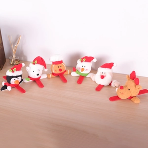Plush Christmas slap bracelets set featuring Santa Claus reindeer and snowman characters