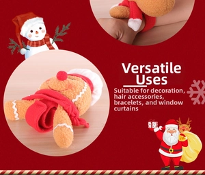 Close-up of plush gingerbread man snap bracelet for versatile Christmas decoration