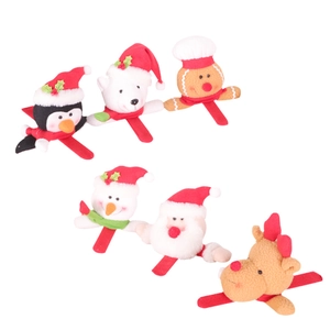 Set of 6 Christmas plush snap bracelets featuring Santa Claus and reindeer characters