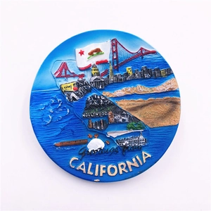 Detailed relief magnet showing California landmarks like Golden Gate and Hollywood
