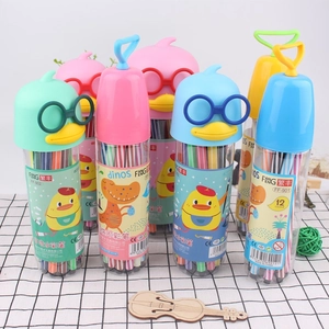 Detail of 12-color washable markers in cartoon dinosaur cases with CE mark certification