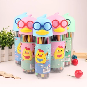 Detail of 18 or 36 color washable watercolor pens set with cute cartoon duck shaped caps