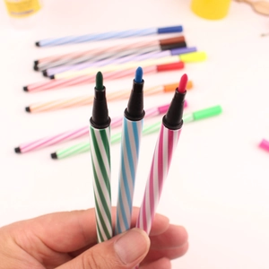 Detail of washable watercolor pens with spiral design and fiber tips for children
