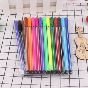 Detailed macro view of multi-colored stripe watercolor pens in transparent OPP plastic bag
