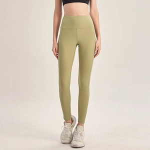 Hoch taillierte olivgrüne Yoga-Leggings für Damen mit Bauchkontrolle und schlanker Passform