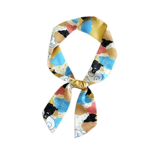 Polyester silk scarf featuring cute cartoon bear and heart prints for bag handle decor