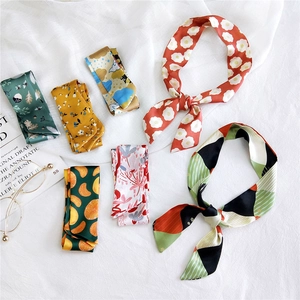 Skinny Scarf Satin Texture Printed Twilly Hair Tie Bag Handle Ribbon Decor Women Neck Scarf Fashion