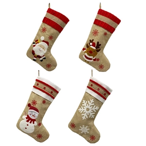 Embroidered linen Christmas stockings set with Santa, Reindeer, Snowman and Snowflake patterns