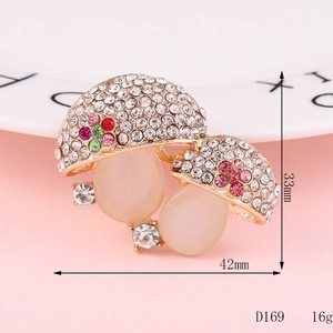Close-up of mushroom brooch with crystals and opals, 42mm x 33mm sized detail view