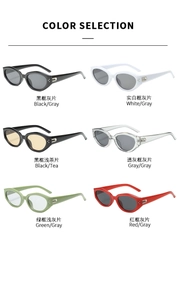 Selection of narrow oval sunglasses in six colors with stylish metal side accents