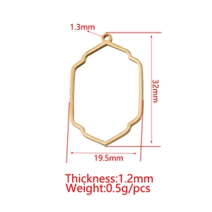 Golden irregular hexagonal stainless steel pendant with dimensions 32x19.5mm for women