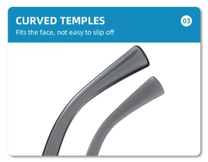 Detail of curved non-slip temples on stylish square cat-eye sunglasses for comfortable fit