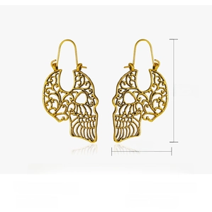 Detail showing dimensions and specifications of the gold gothic hollow skull earrings