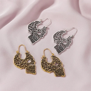 Gothic hollowed-out skull drop earrings in gold and silver finish for Halloween