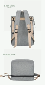 Detail view of the backpack back and bottom with adjustable straps and zipper closure