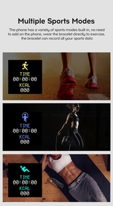 Detail view of smart bracelet showing running, skipping, and sit-up fitness tracking modes