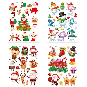 Set of 4 Christmas window static stickers featuring Santa, snowman, and reindeer designs