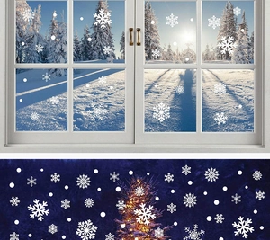 White snowflake static window decals for Christmas decor on glass surfaces