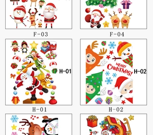 Multiple Christmas window sticker designs featuring Santa, reindeer, and snowman icons