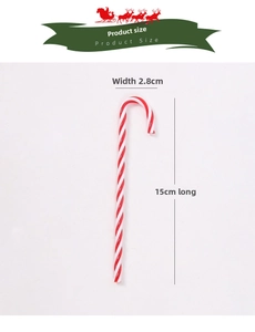 Detail view of red and white Christmas candy cane ornament with 15cm length measurement