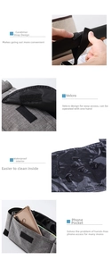Detail view of waterproof stroller bag featuring velcro closure and phone storage pocket