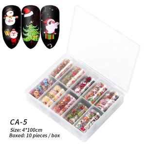Christmas nail art foil set CA-5 with 10 rolls of Santa and snowman patterns in a box