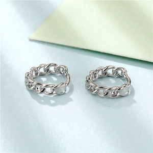 Minimalist silver chain link hoop earrings for women with polished metallic finish