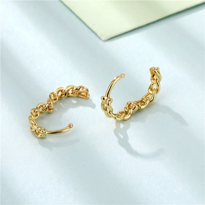 Elegant gold chain link hoop earrings for women with minimalist textured metal design