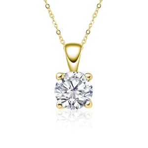 Elegant 1 carat moissanite 925 silver necklace with gold finish and classic four-prong setting