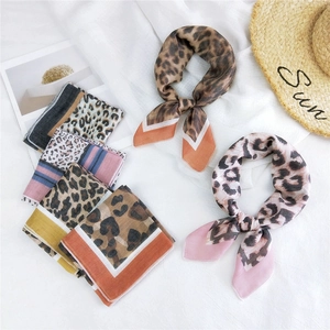 Fashion Leopard Print Square Scarf Polyester Satin Like Neckerchief Hair Band Headband For Women Decorative Accessory